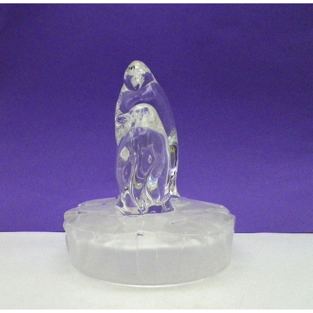 Penguins Glass Sculpture Adult & Chick RCR Italian Royal Crystal Rock